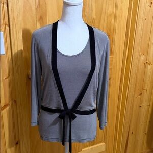 Chico's Travelers Black & White Striped Twin Cardigan Set, Size 0/S/4